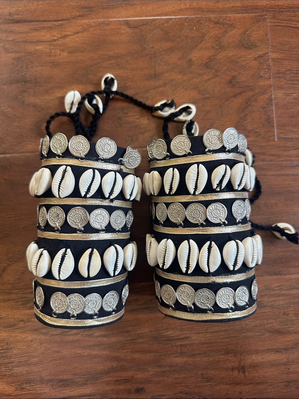 Boho Black Shell and Coin Decorative Wrist Cuffs